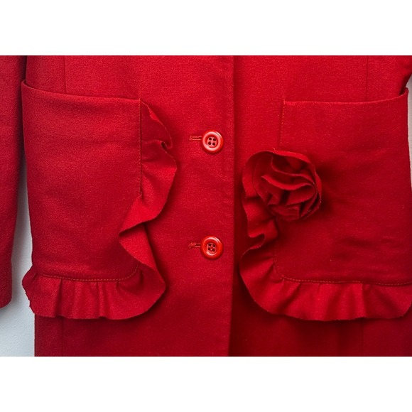Vintage Moschino Red Wool Rose Appliqué Coat Italy Designer AS IS - Picture 5 of 13